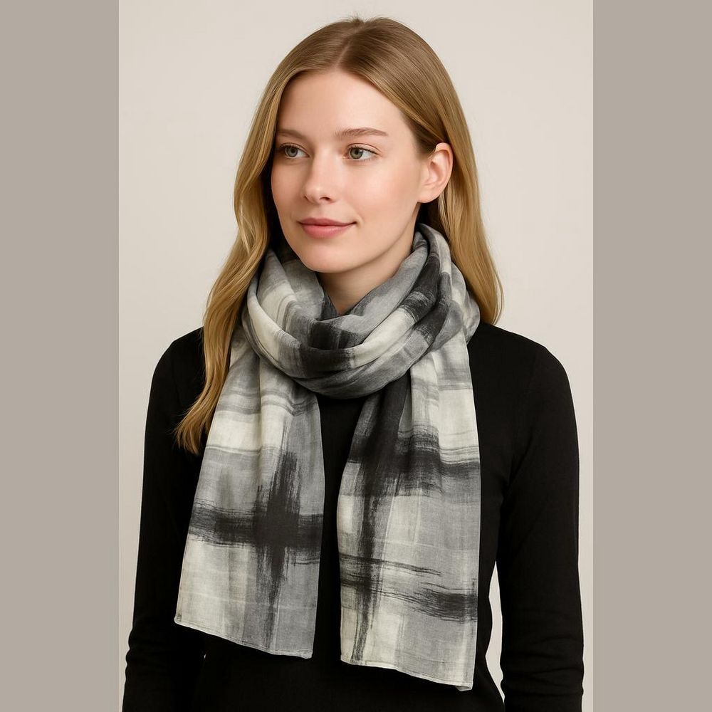 Calvin Klein Black and Gray Abstract Print Scarf 34"x19"
